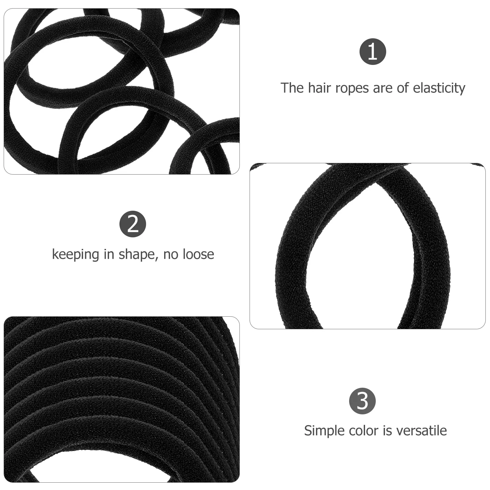 100pcs Black Elastic Hair Ties for Women Girls Seamless Soft Ponytail Holders No Hurt Hair 5cm Size Easy to Use