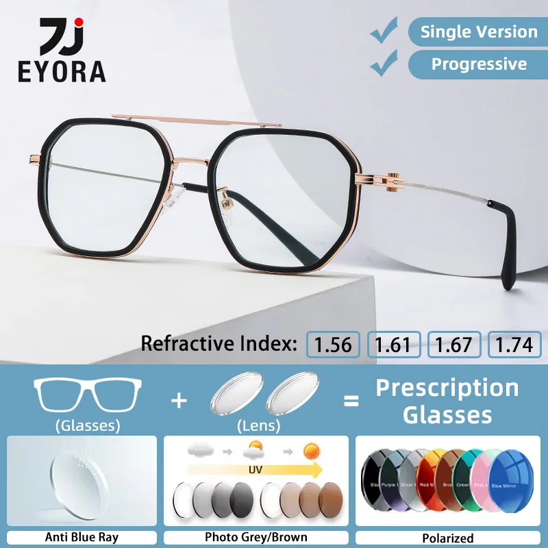 

EYORA Fashion Polygon Ultralight Reading Glasses Anti Blue Light Myopia Glasses Photochromic Prescription Optical Eyewear Lens