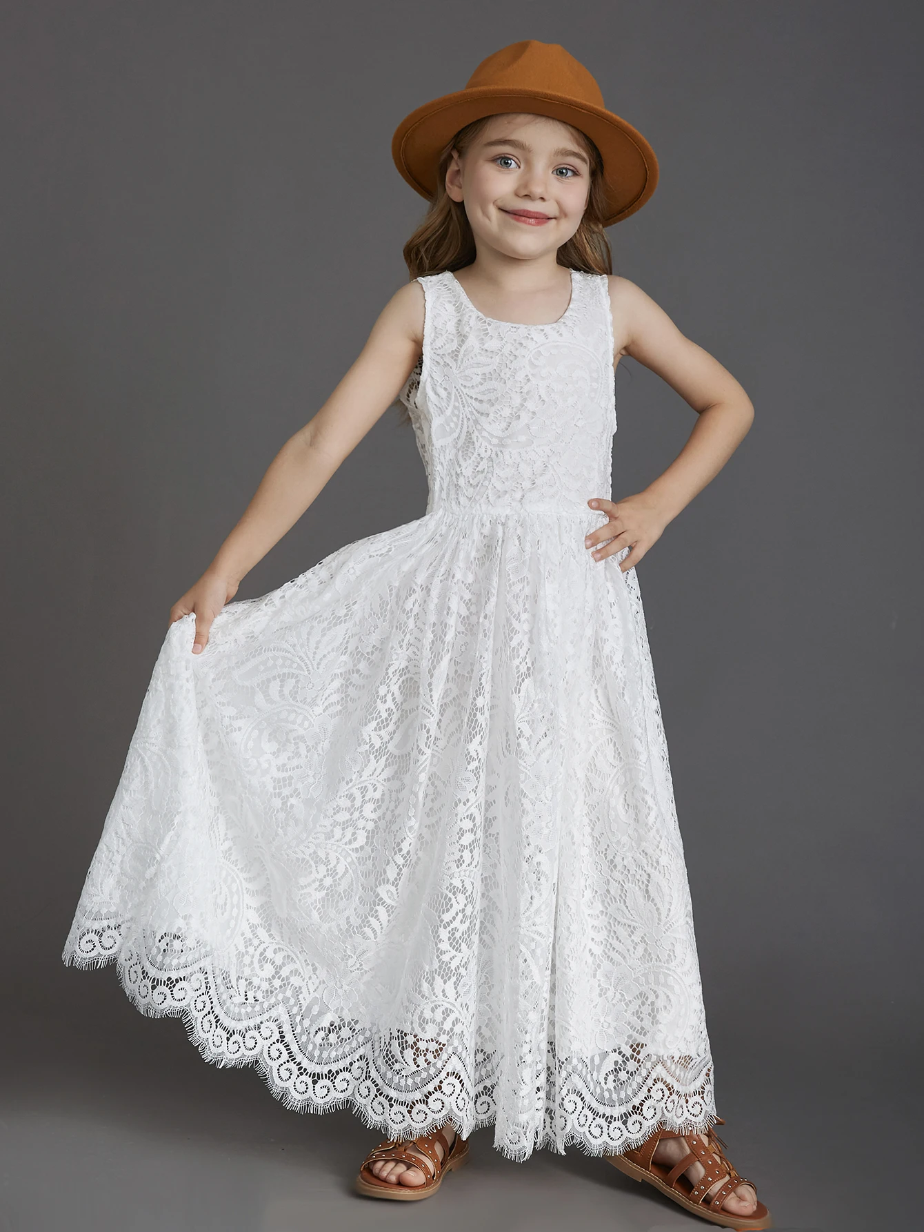 Princess Girls Cotton Lace Party Long Dress Baby Kids Flower Girl Wedding Birthday Children Clothing for 3 4 6 7 8 10 12 Years