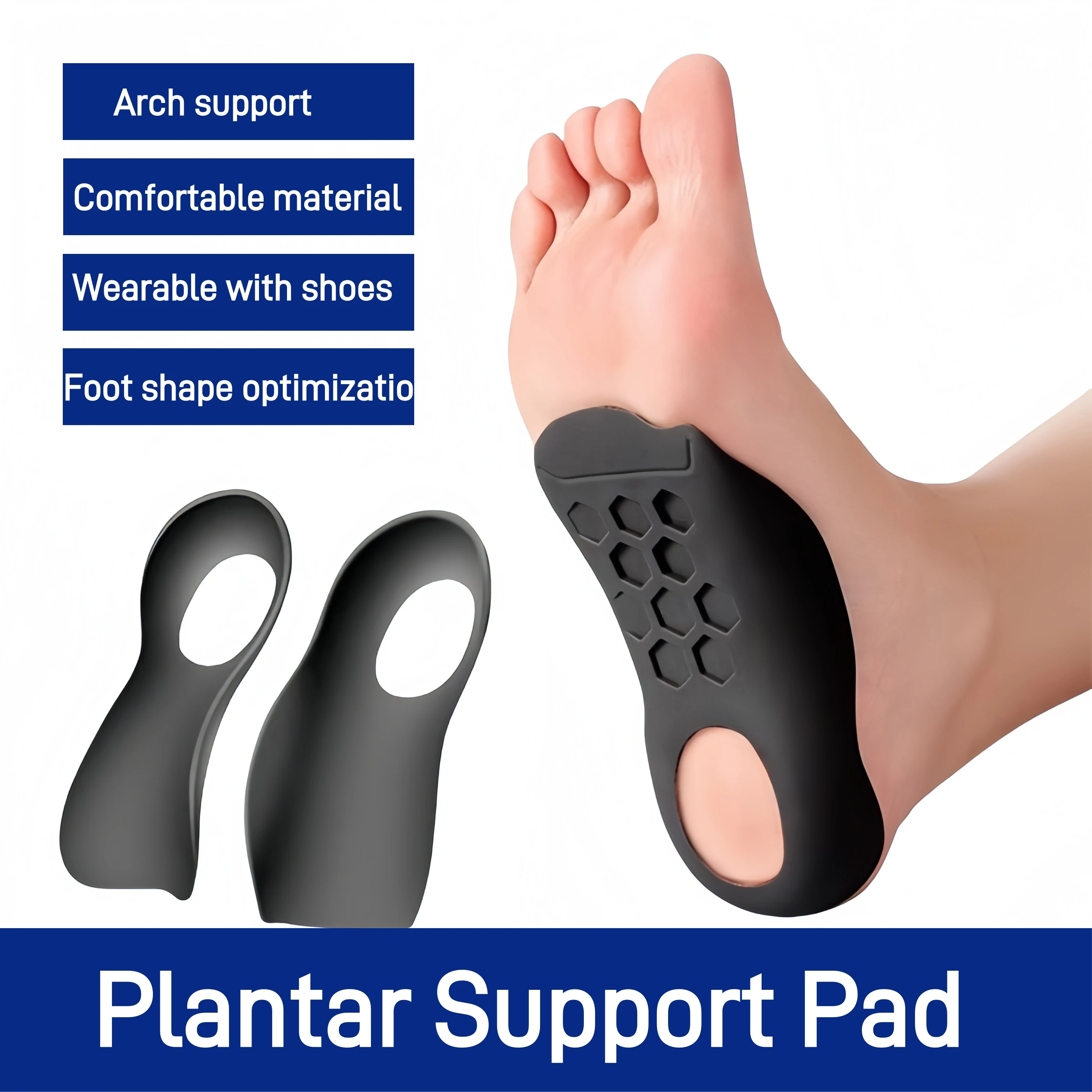 1 Pair Plantar Support Pad/Arch Support Auxiliary Pad, Shock-Absorbing and Cushioning, Comfortable and Snug Fit, Can Be Worn wit