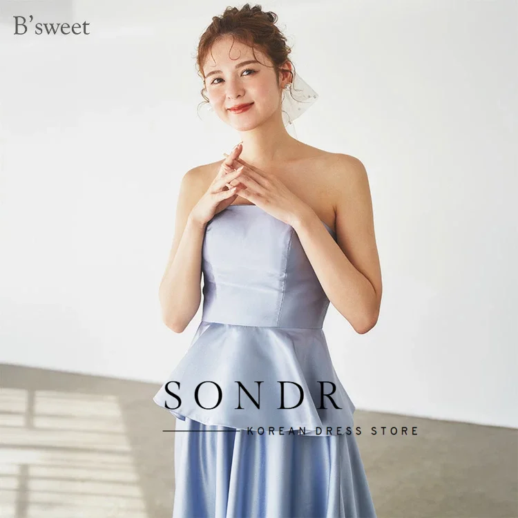 فساتين زفاف كورية بسيطة بدون حمالات من Sondr من الساتان الحريري المتدرج لحفلات الزفاف المسائية مخصصة لالتقاط الصور