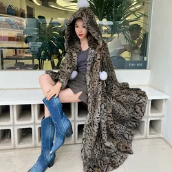 2024 Women Real Rabbit Fur Coats With Natural Whole Skin Genuine Rabbit Fur Long Coat Hooded Winter New