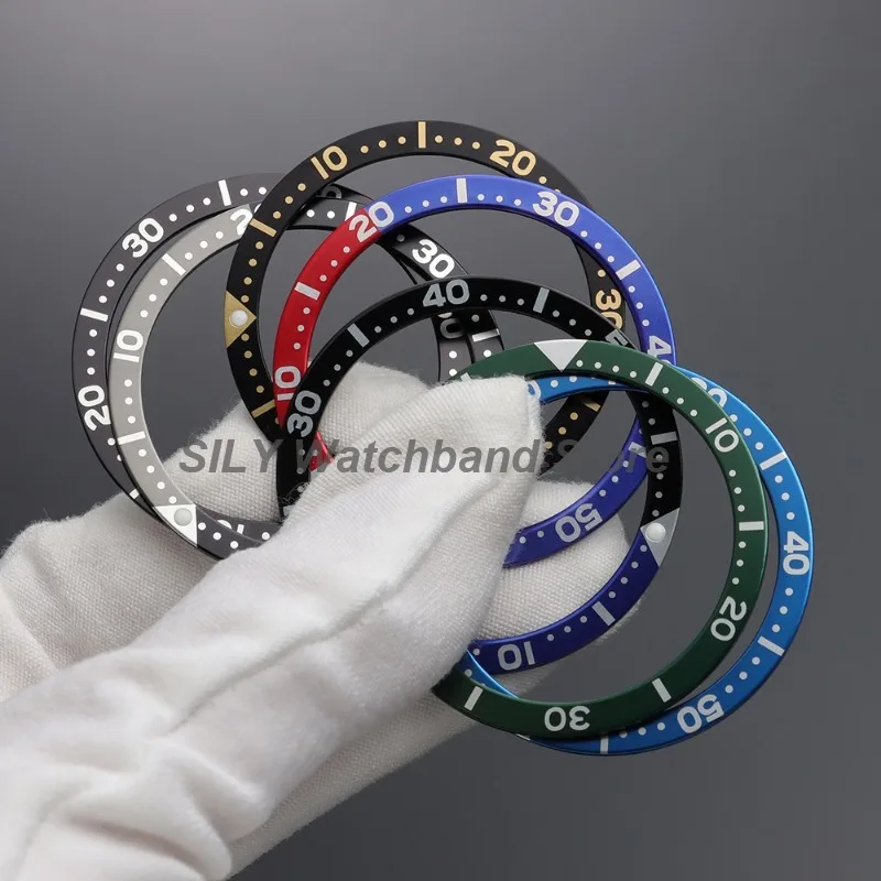 for SKX007 Watch Bezel Insert Aluminium Rings Flat Bezel Man Watches Cases Replace Parts Size 38mm*31.5mm with Sticker for SKX