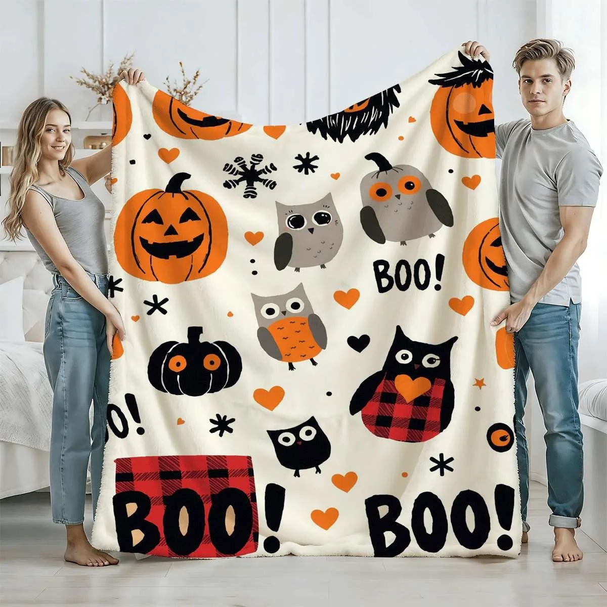 Cartoon Halloween Boo Character Print Throw Blanket Cozy Sofa Couch Manta Soft Bed Decorative Blanket For Bedroom Living Room