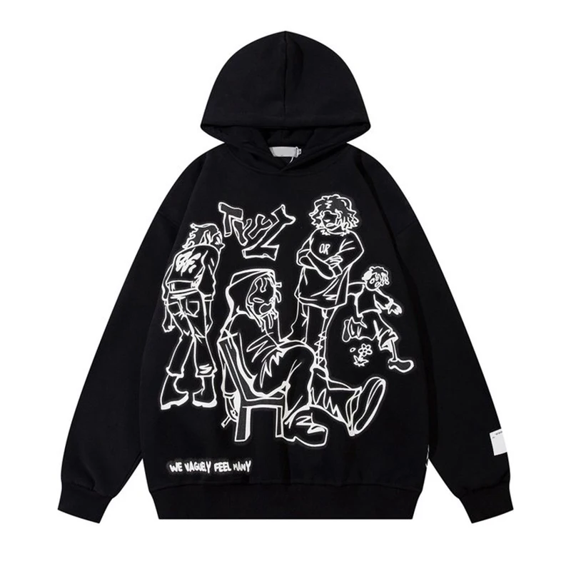 American cartoon character printed hooded sweatshirt for both men women in street fashion loose autumn winter pullover hoodie