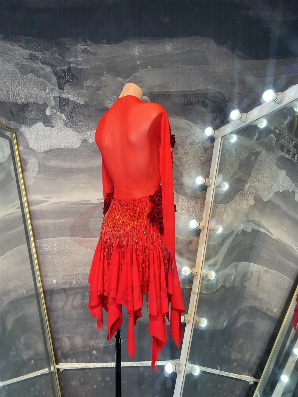 

Платье для выступлений с кисточками для латинских танцоров, взрослых и детей, высококачественное индивидуальное платье Shalun Rose Red Bead Tube Tango Samba AB Stone Performance Dress