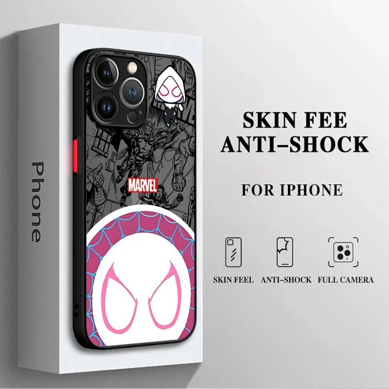 Apple用マットフォンケース,iPhone, Marvel, Spiderman, Spider, Gwen,los,iPhone 15,16,14 pro max,8,11,12pro,xs,x,13 mini