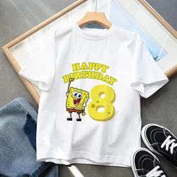 Sponge-Bob Children T-Shirt Number 1-12 Cartoons Block Kid Tee Shirts Anime Kawaii Tops Casual Clothes Boy Girl Short Sleeve