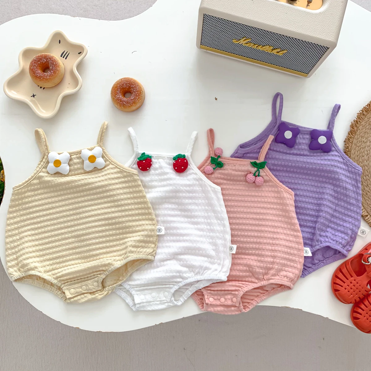 Summer Baby Romper for Girls Flowers Striped Sling Romper Infant Bodysuit Sweet Baby Clothes 0-24 Months