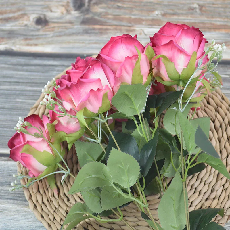 Artificial Silk Bouquet Autumn Color Oil Painting Rose Fake Flower Wedding Photography Props Home Living Room Garden Decoration