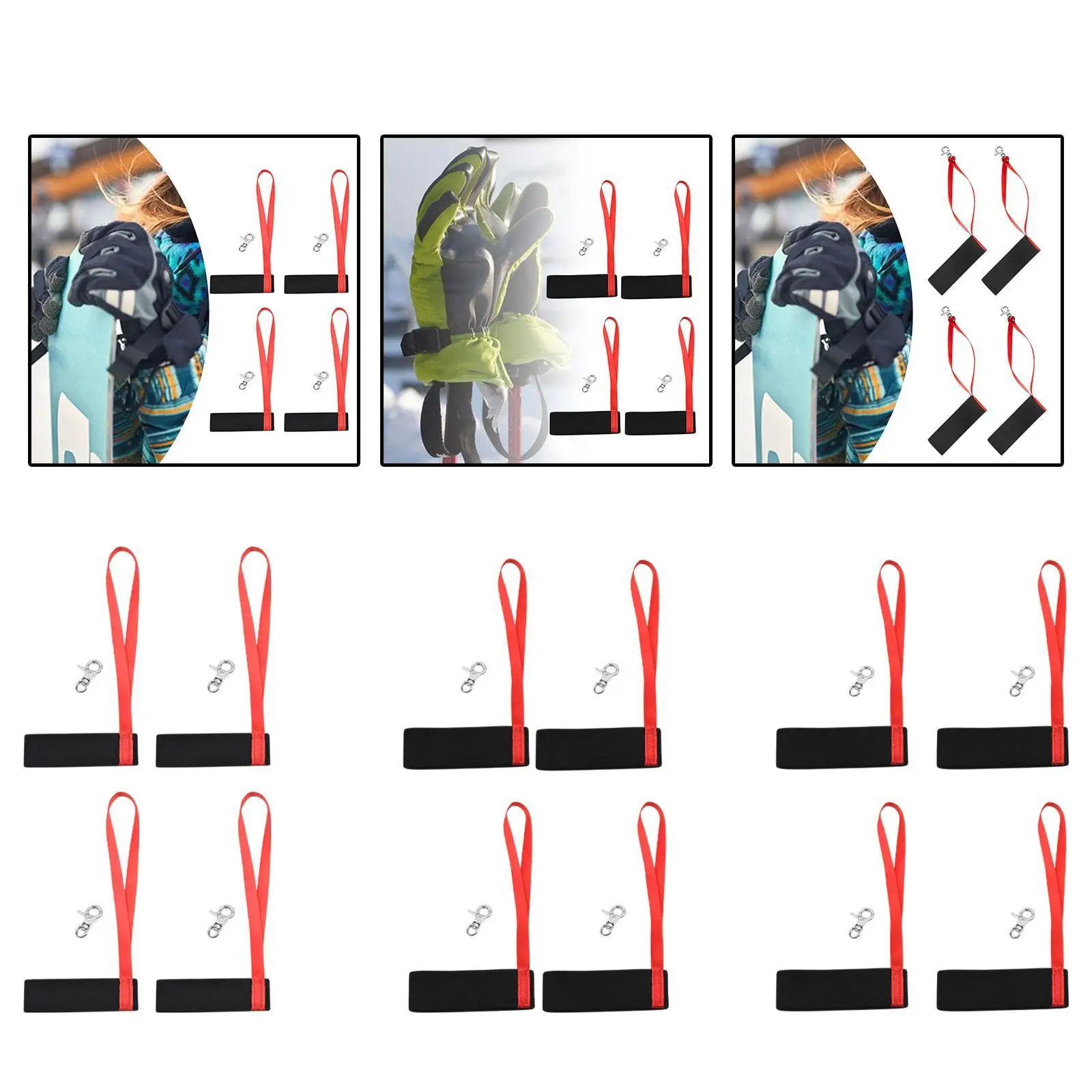 Pacote de 4 alças de pulso para luvas com clipes para atividades ao ar livre