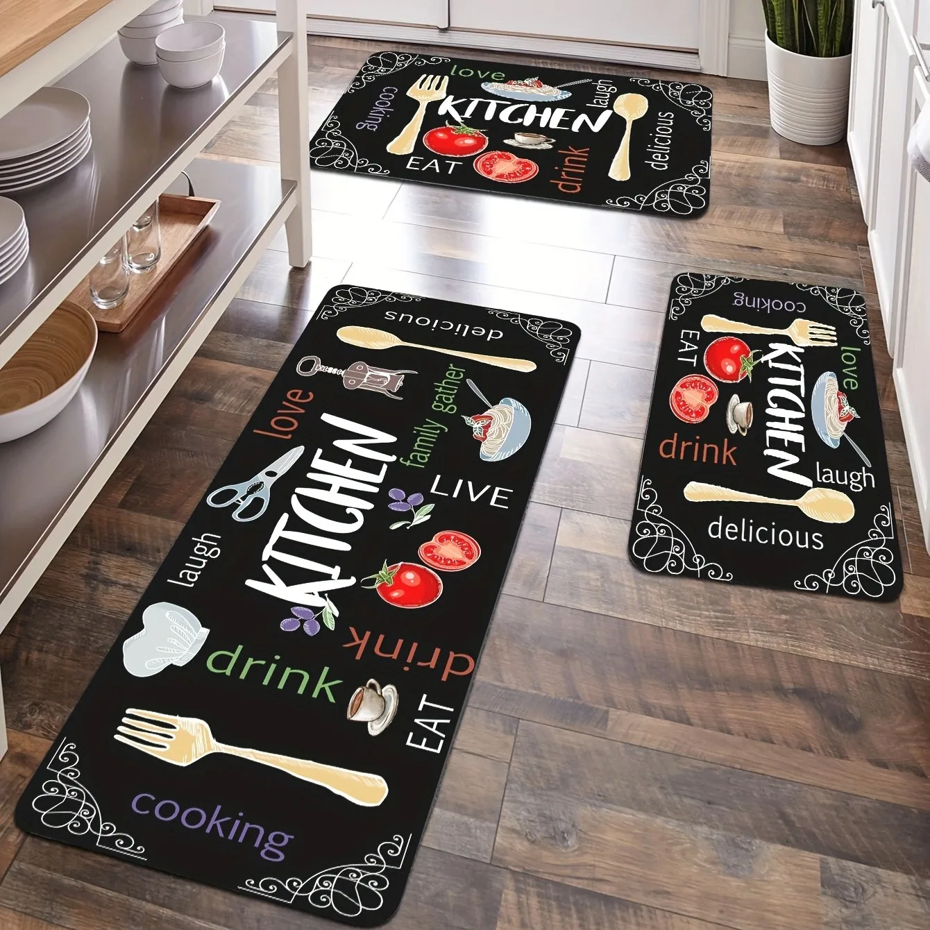 Modern Non-Slip Kitchen Mat with Vibrant Digital Printed Letters Carpet Anti-Slip Rug for Modern Kitchen Home Decor Floor Mat