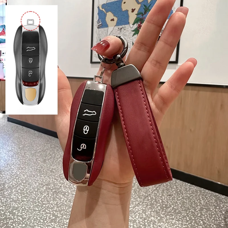 For Porsche Boxster Cayman 911 Panamera Cayenne Macan Leather Fob Remote Keys Case Car Key Cover Key Shell Replace