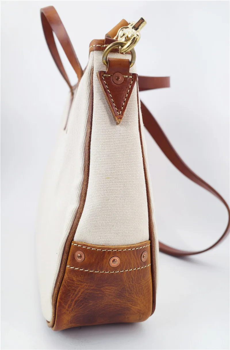 Simple designer handmade thick canvas cow leather men women's handbags outdoor daily work travel large-capacity messenger bag