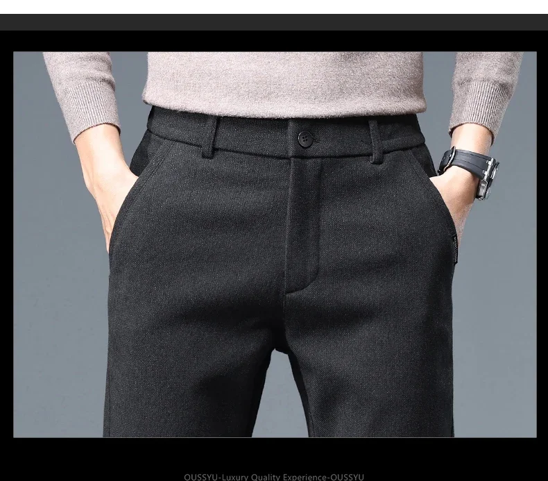 MINGYU Marken-Herrenhose für Herbst und Winter, Business-Mode, Stretch, Slim Fit, Dicke Baumwolle, Bambusfaser, Koreanischer Stil, Graue Freizeithose für Männer – Detail 8