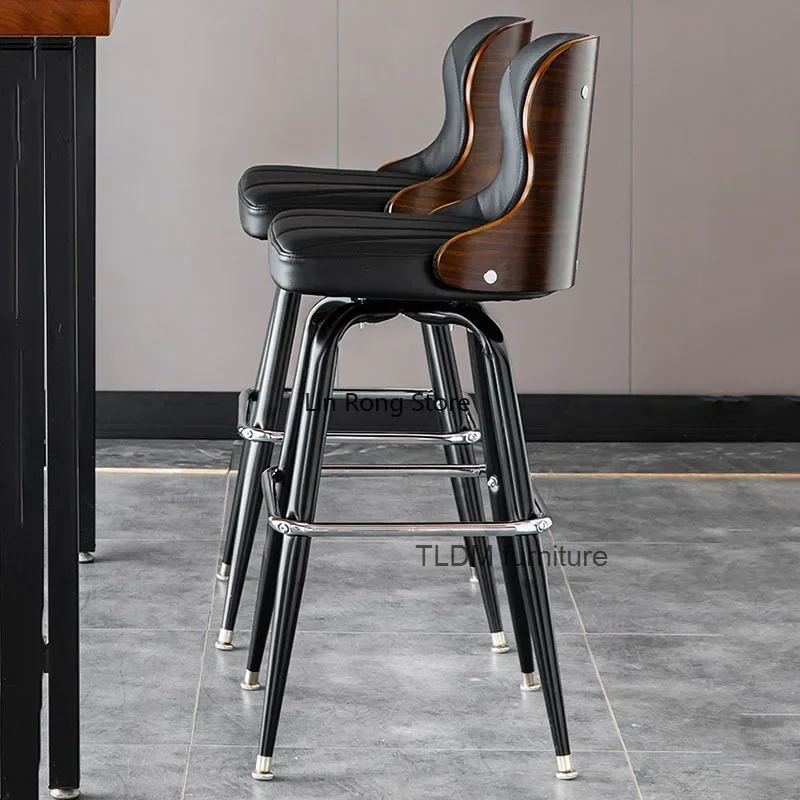 Bar European Swivel Bar Stools Metal Lounge Wooden Modern Counter Designer Bar Chair Chaise Dining Kitchen Household Items