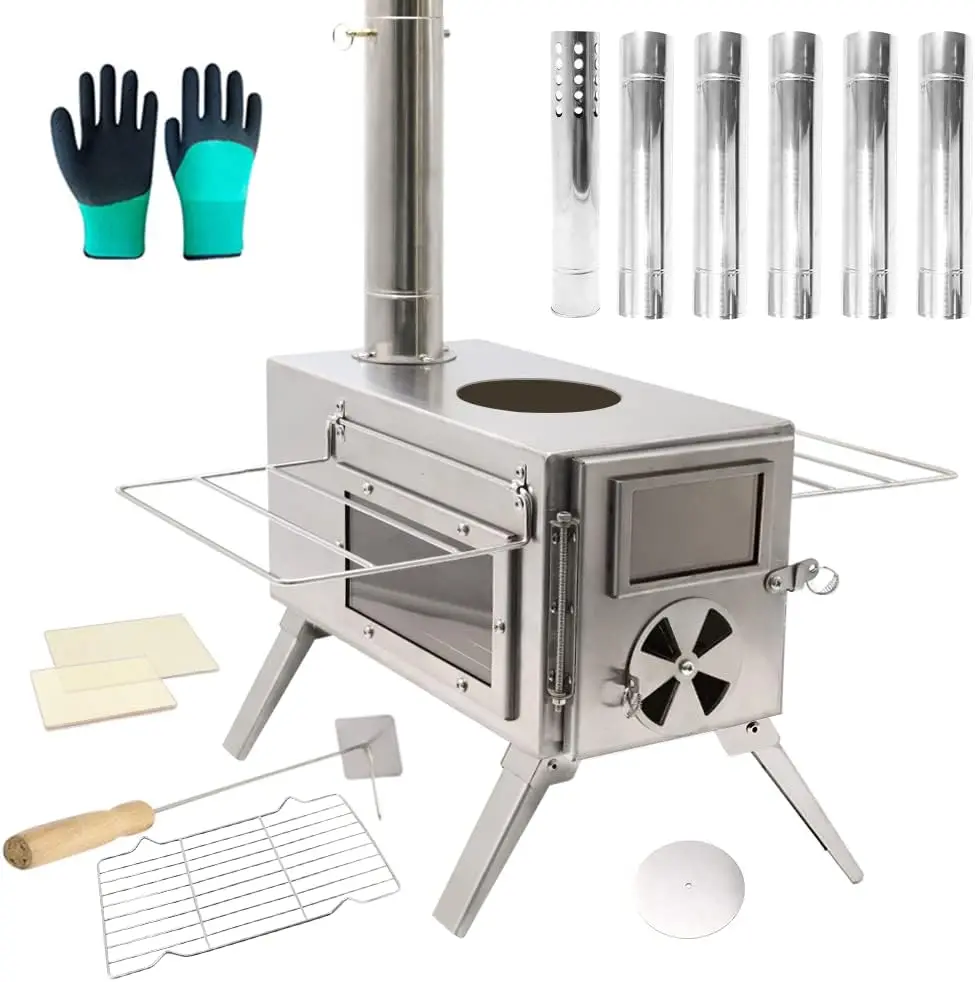 

Tent Stove, Portable Camping Wood Burning Stoves Stainless Steel with Chimney Pipes for Outdoor Cookout, Hiking, Travel, Backpac