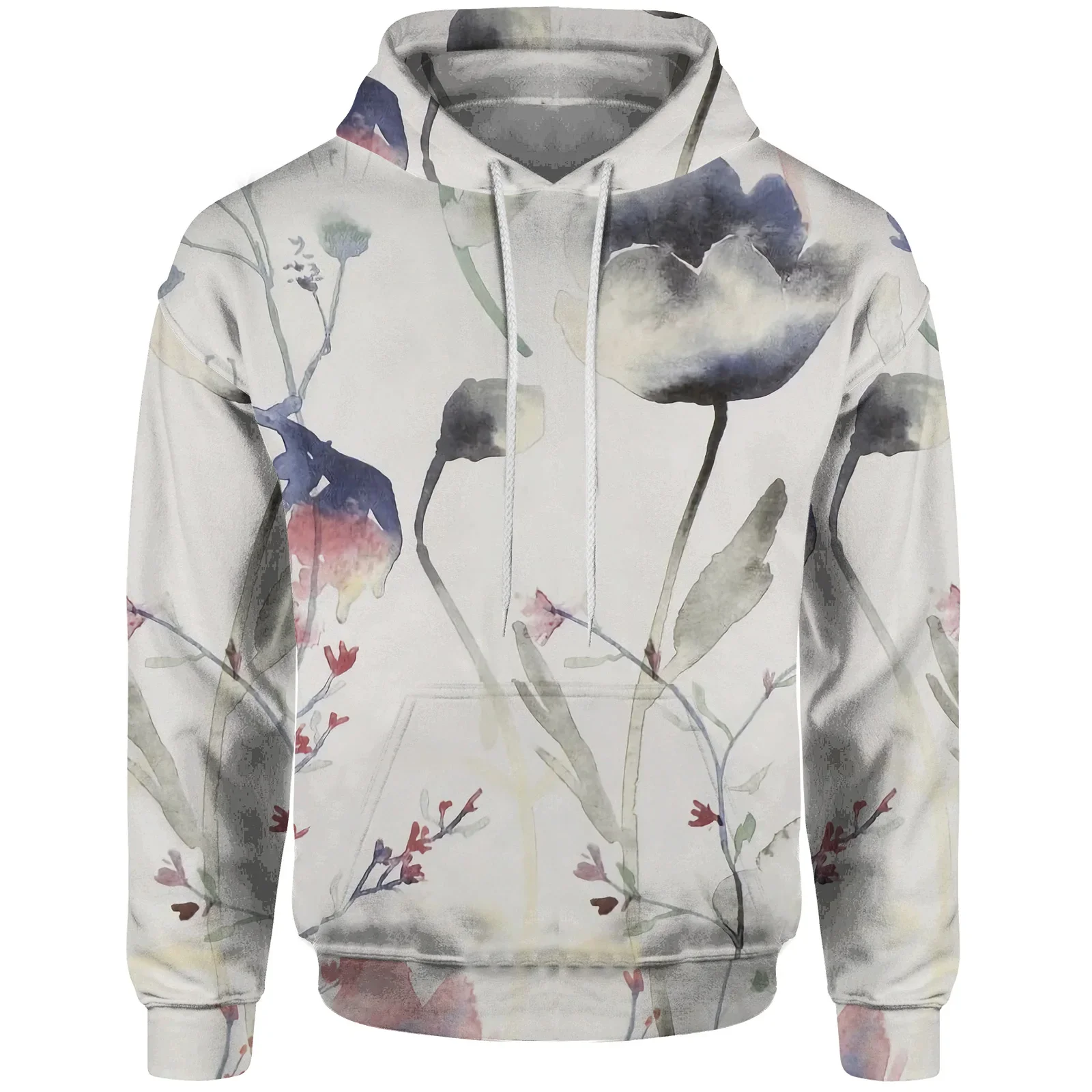 Hooded Sweatshirt Fresh New Ink Flower Print Sweatshirt New In Sweatshirts Versatile Men's Sweat-shirt Man Hoodie Male Clothes