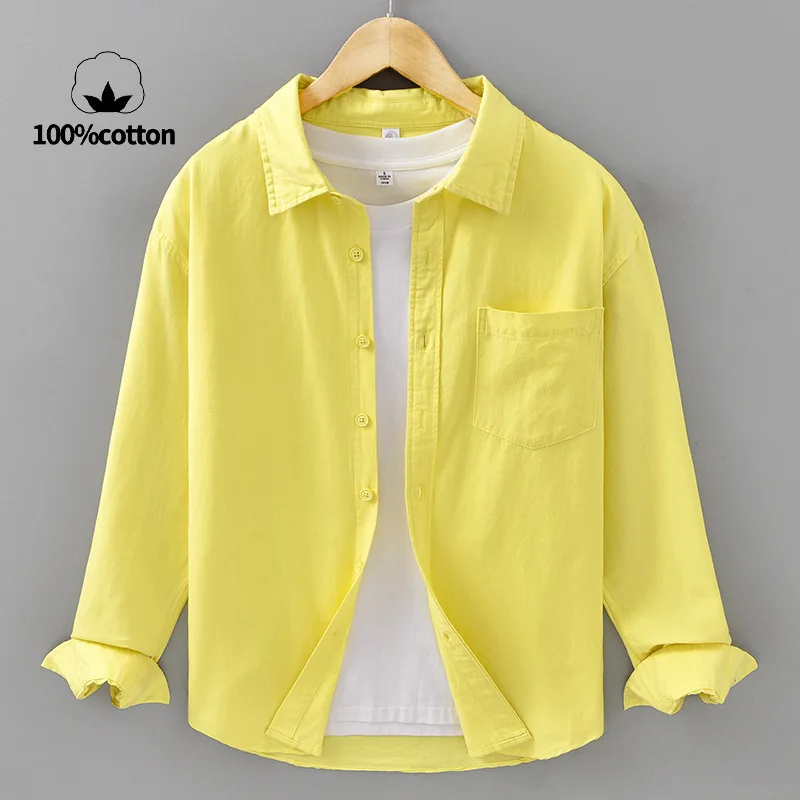 

Basic Men's Long-Sleeve Cotton Shirt - Casual and Versatile Spring Style 100% Cotton Solid Color Casual Shirt