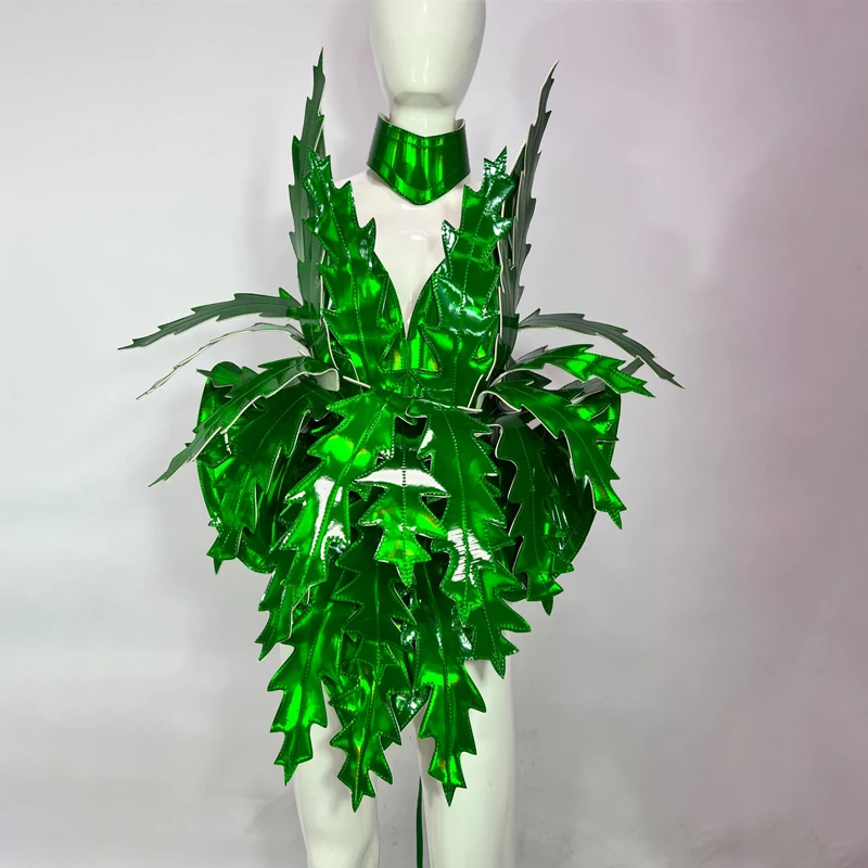 

Bar Nightclub Dj Ds Gogo Dancer Costumes Punk Style Green Leather Bodysuit Women Stage Pole Dance Wear Rave Outfits XS5708