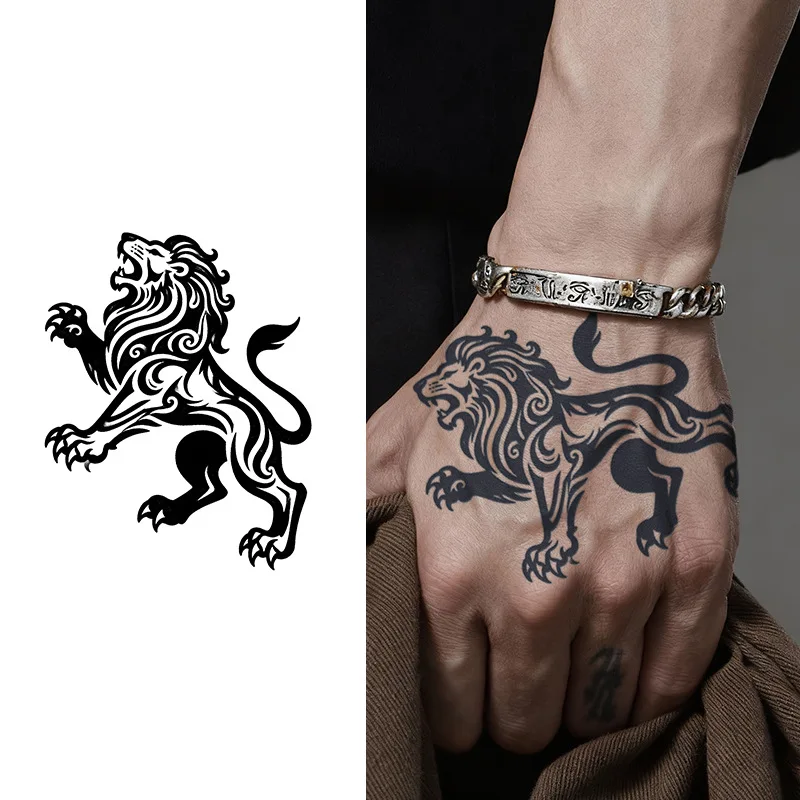 

Regal Lion Temporary Tattoo, Herbal Semi-Permanent Waterproof & Long-Lasting, Fierce Realistic Fake Tattoo for Arm & Hand