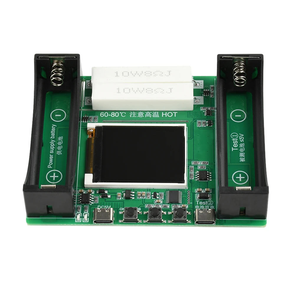 18650 Battery Capacity Tester  LCD Display 1A Charge/Discharge 1-9 Cycles DC 2-Wire Internal Resistance Tester Type-C for Flat Top Battery image 3