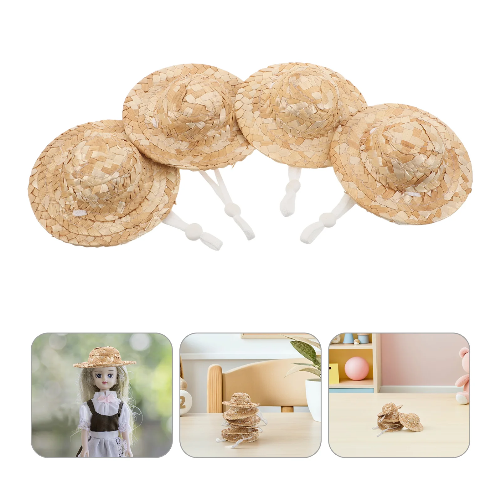 

10Pcs Tiny Dollhouse Straw Hats 8Cm Diameter Handcrafted Mini Sombreros for Craft Projects Decorative Woven Accessories Summer