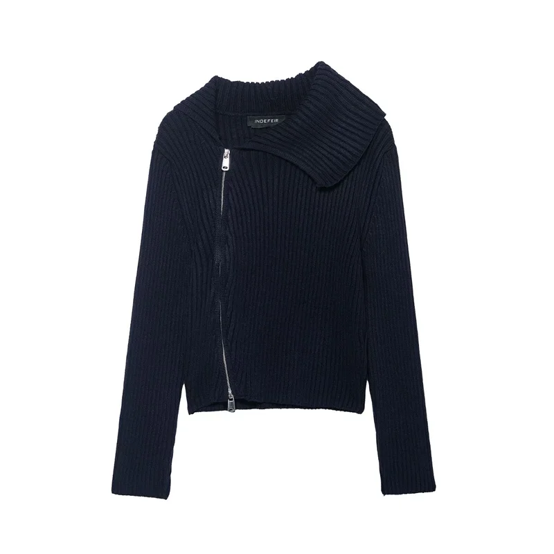 

Новая женская мода осени 2025 года, вязаный кардиган в рубчик с двойной молнией: современный шик на каждый день.