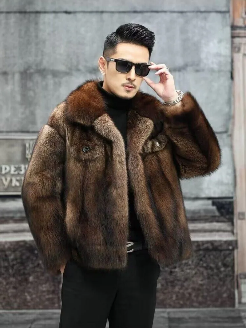 

Luxury Men's Faux Mink Fur Coat Winter New Thicken Fox Fur Outerwear Jacket Short Fashion Comfortable Fur Coat Turn-down Collar