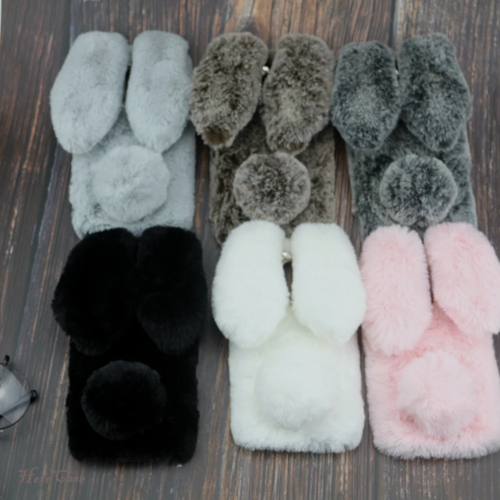 Rabbit Ears fur warm fluffy Diomand phone Case For Xiaomi Redmi Note 9 pro Max Note9s 8 7A 6 A2 A3 Lite K30 CC9 POCO X3 NFC Case