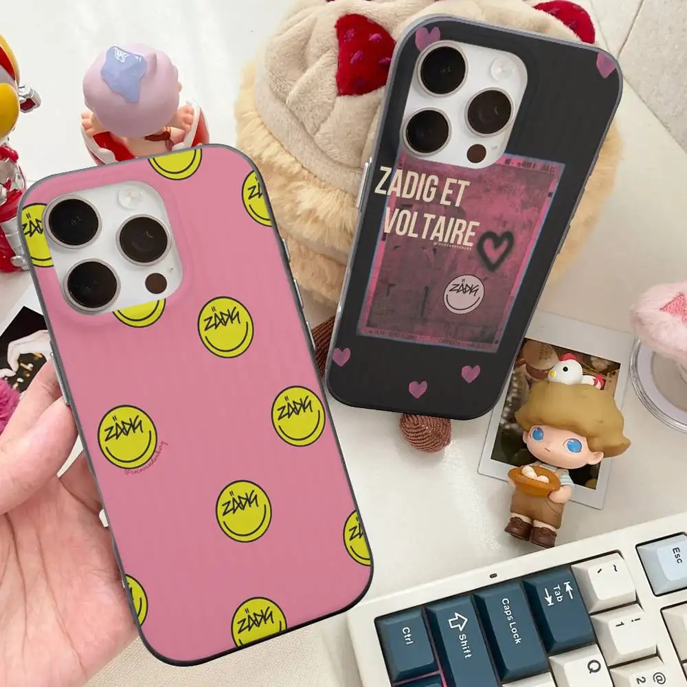 Funda de Silicona Suave Corrugada para iPhone 16 15 11 12 13 14 17 Pro Max PLUS Pro, Diseño Z-Zadig y V-Voltaires