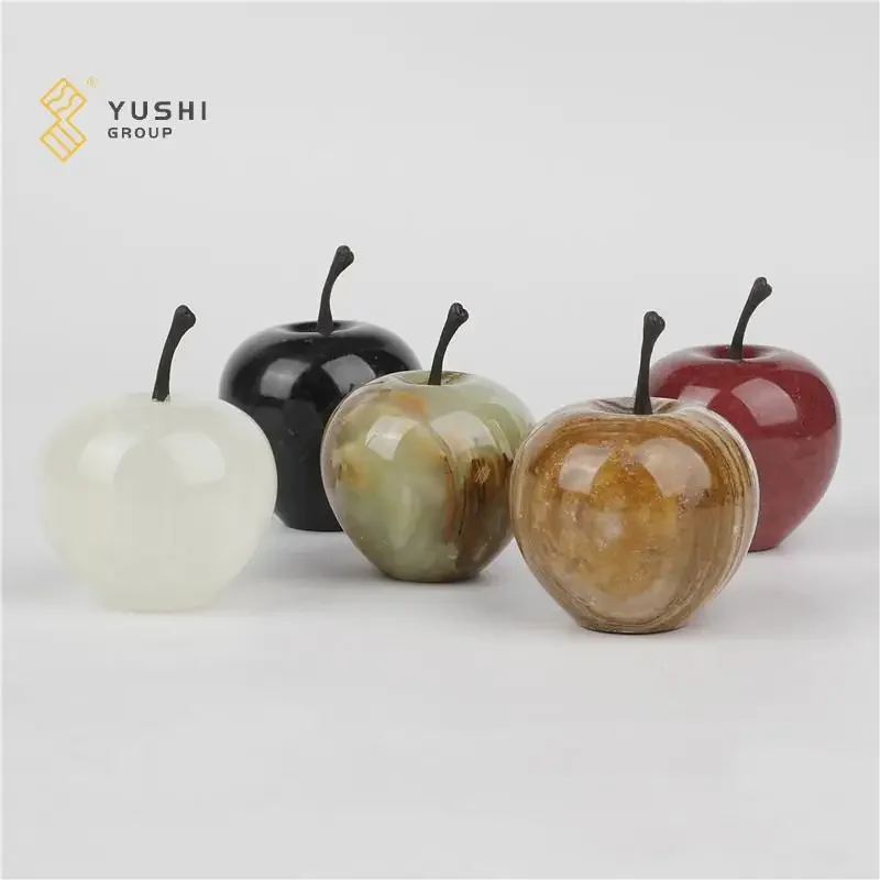 Yushi Group Onyx Marble Apple Polished and Carved Vintage Home Decoration Engraved with Love Style Stone Crystal Sculpture Model