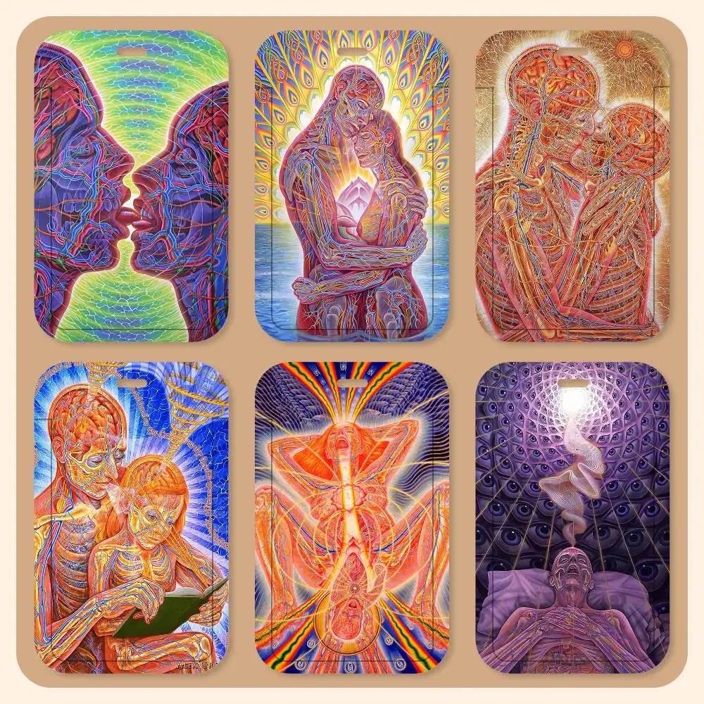 Alex Grey Trippy Psychedelic ID Card Holder Neck Strap Pendant Door Badge Holder Lanyards Keychain Work Credential Case Gift