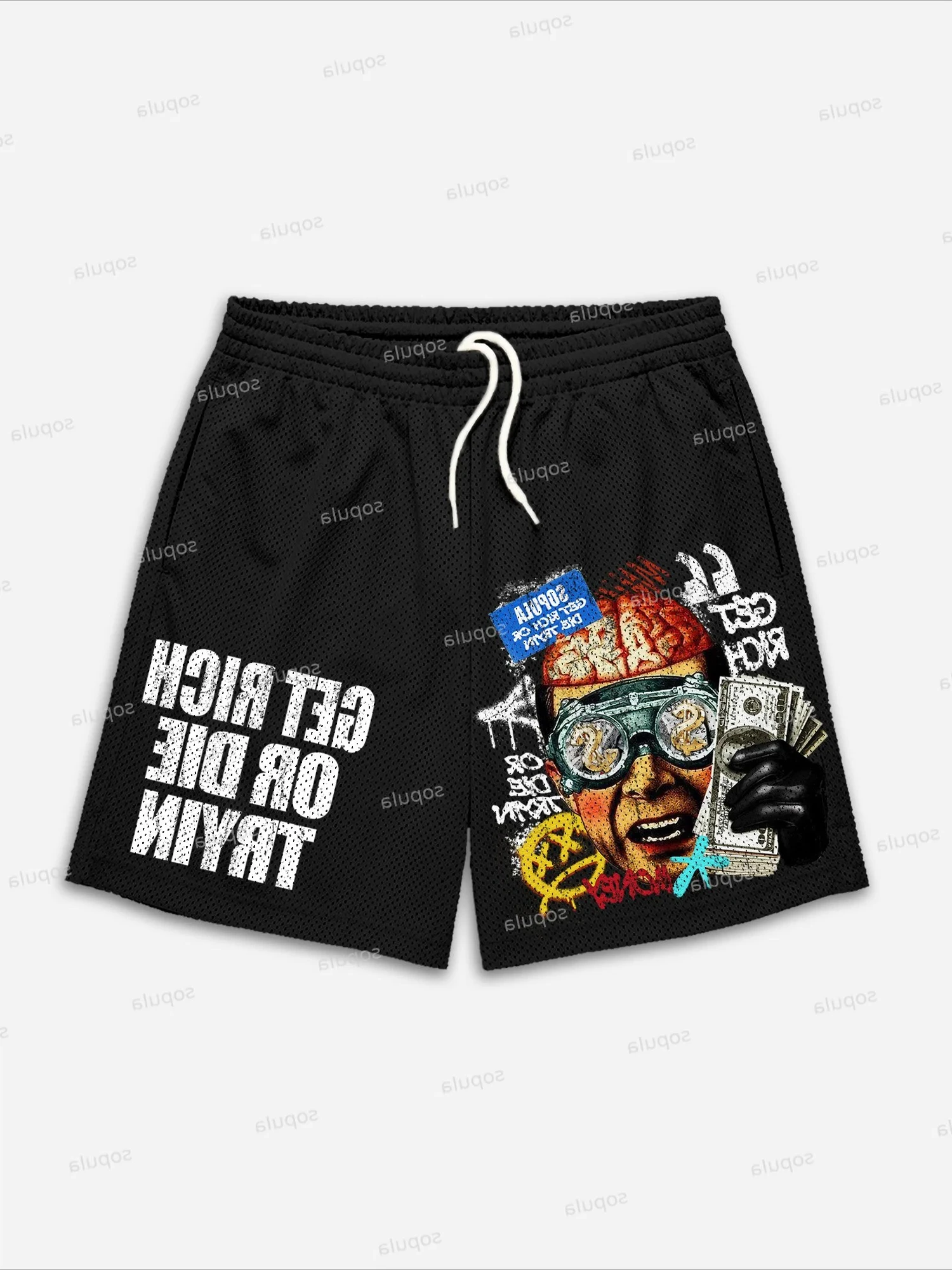 

Vintage Get Rich Money Portrait Print Shorts Loose Basketball Sport Gym Breathable Shorts Fitness Training Workout Male Shorts
