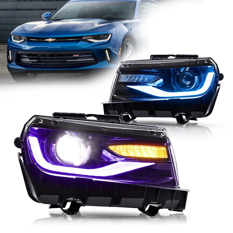 2pc Bluetooth App Control RGB Led Headlight For Chevrolet Camaro 2014 2015 Car Accessories Colorful Front DRL Turn Signal Light