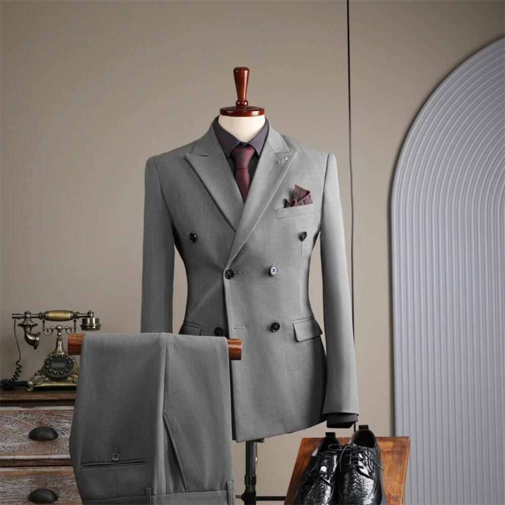 Fashionable On Duty Men's Suit Blazer Pants Two Pieces Striped Groom Wear Classy Slim Dancing Set In Stock Fast Shipping