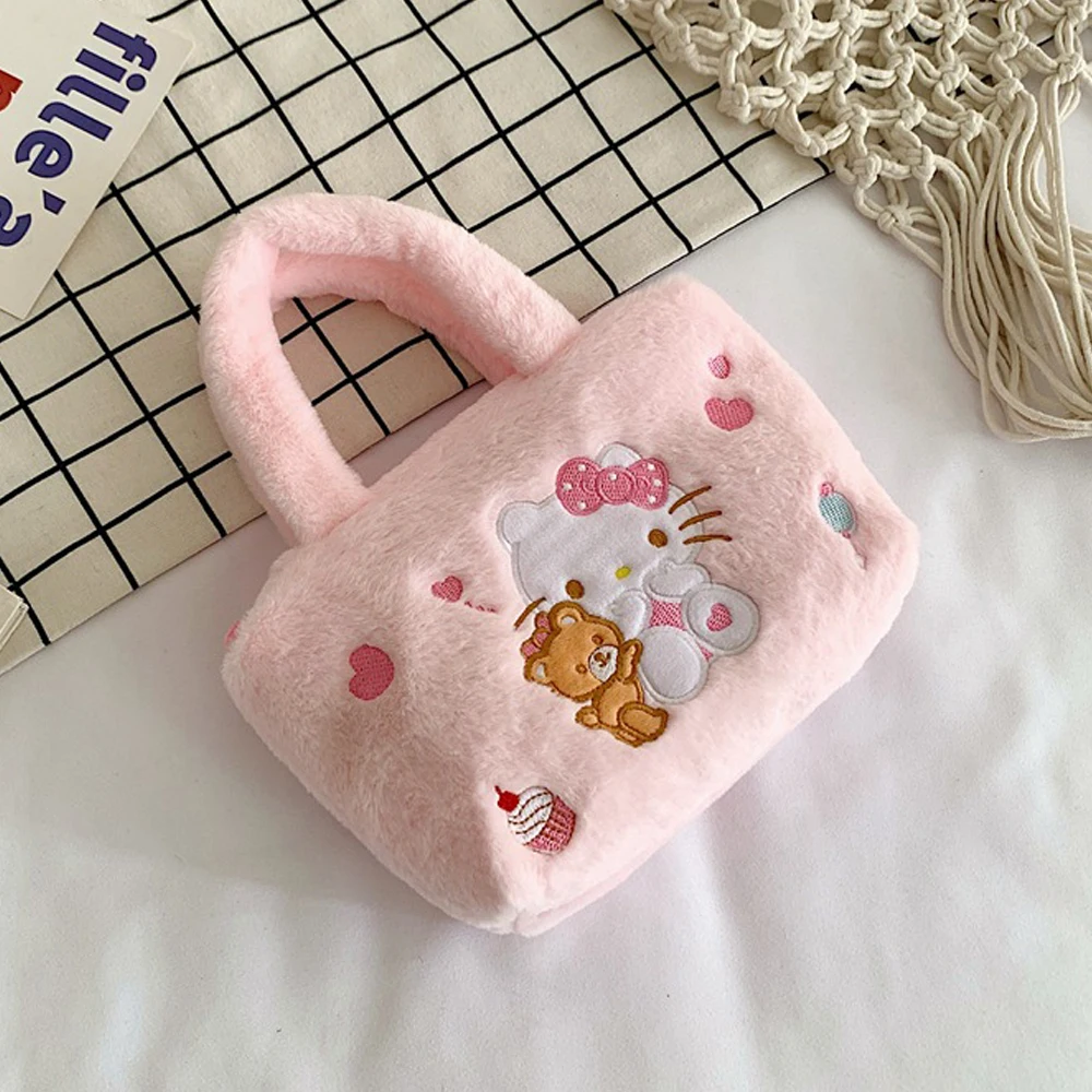 Kawaii Hello Kitty Sanrio Plush Bag Anime Kuromi Plushie Backpack for Girls Mymelody Cinnamoroll Handbags Cartoon Messenger Bags