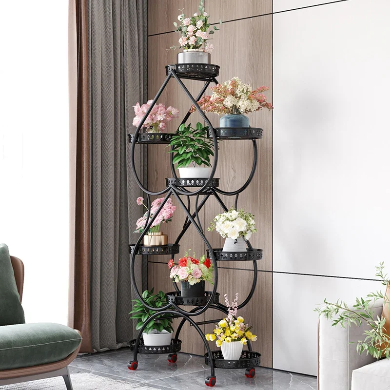 European Type Simple Multi-layer Iron Art With Wheel Landing Type Plant Frame Living Room Balcony Heart Shaped Flower Frame