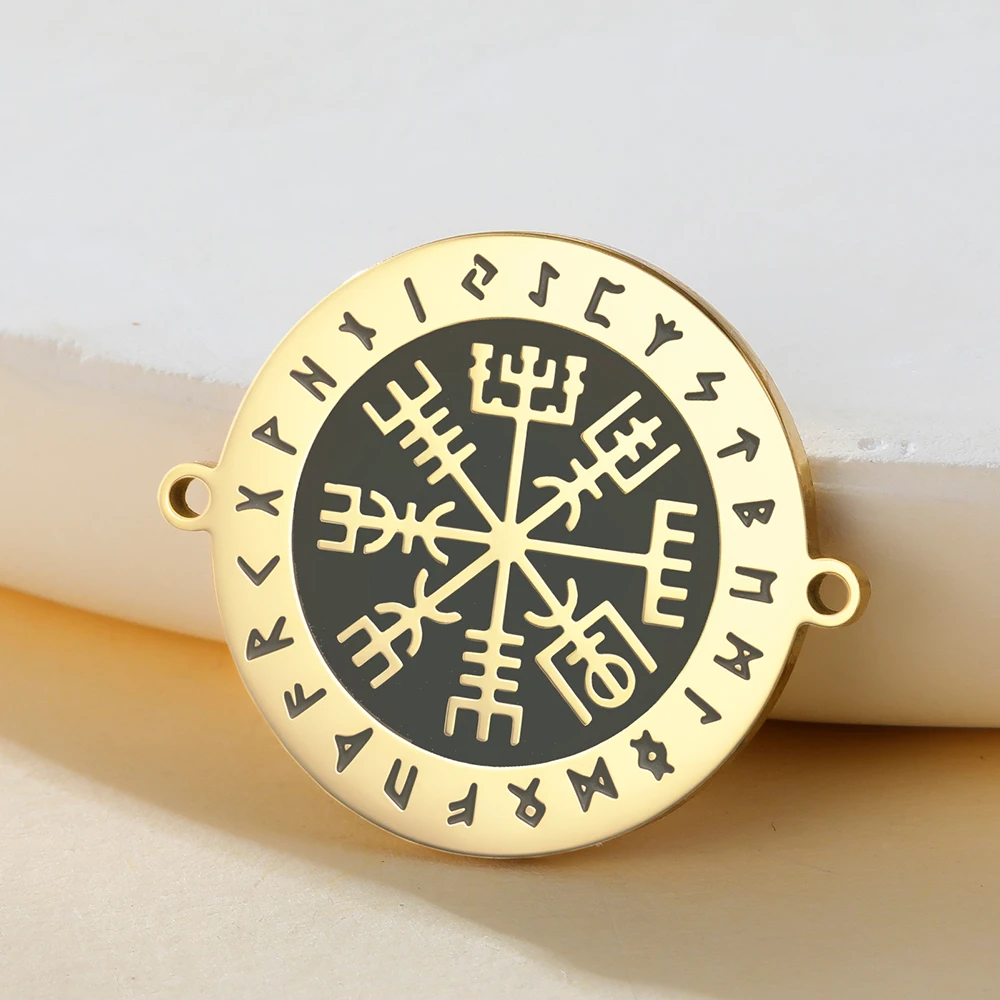 Nordic Compass Vegvisir Runes Bracelet Charm for Jewelry Making Strength Protection Norse Mythology Stainless Steel Accessories