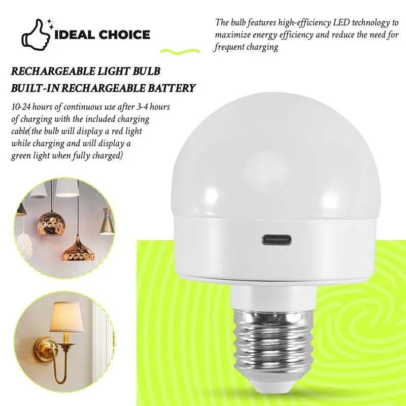 

Rechargeable Battery Operated Light Bulbs, 300LM E26 Screw In Light Bulb For Lamps With Remote Control Dimmable&Timer