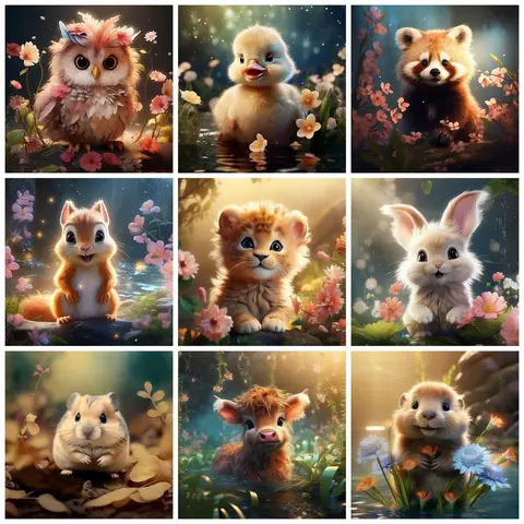 AZQSD Diamond Painting Owl Animal Cross Stitch Embroidery Tiger Mosaic Handmade Full Square/Round Drill Picture Of Rhinestones