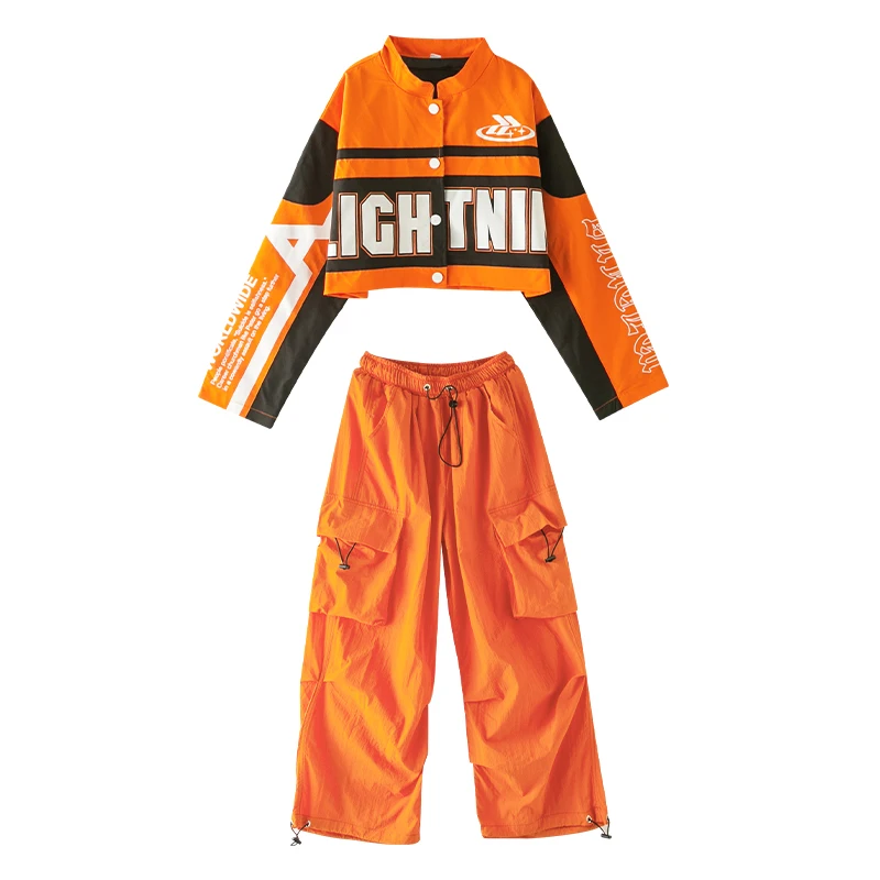 Kinder Hip Hop Kpop Kleidung Rennhemd Ernte Top Orange lässig Street Jogger Cargo hose für Mädchen Junge Jazz Tanz Kostüm Kleidung