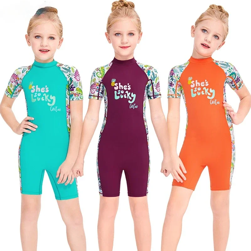 Children's Short Sleeve Lycra Wetsuit, Surfing Rash Guards, Kids Snorkeling Swimsuit, Skin Diving Suit, Anti-Jellyfish Swimwear