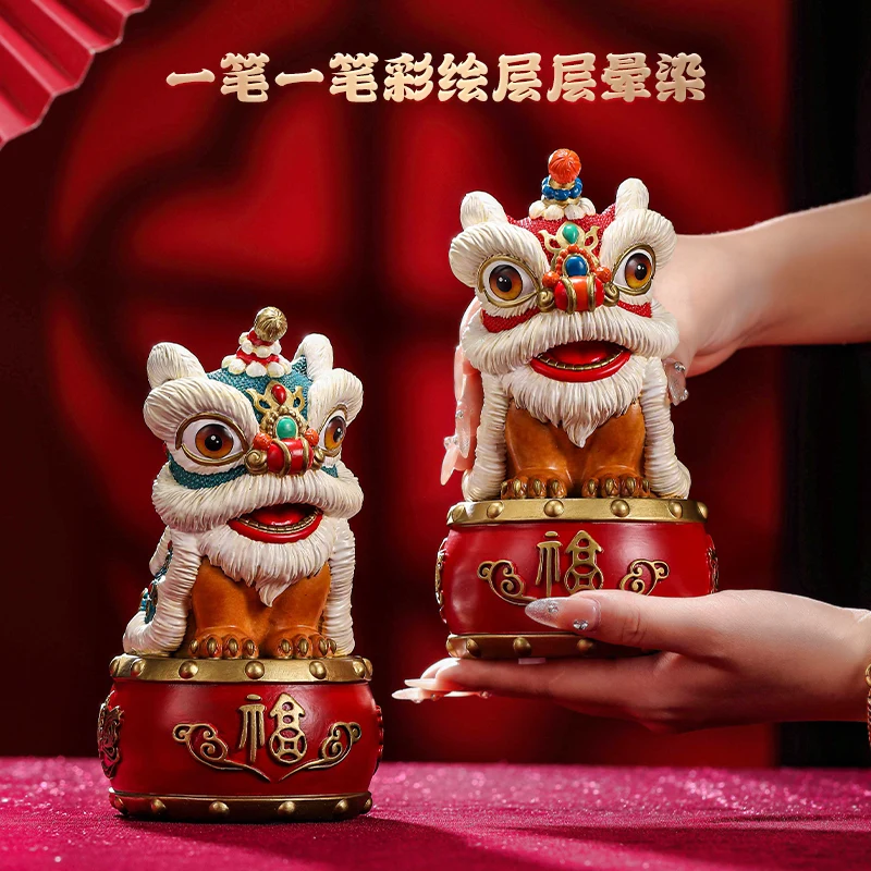 Ritual Source Brass Lion Dance Auspicious Ornament New Chinese Home Wine  Entrance Decoration Guochao Souvenir