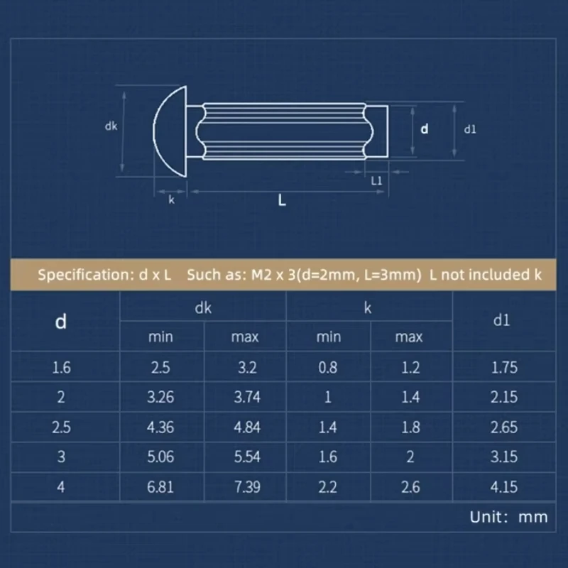 20/100pcsM1.6 M2M2.5M3M3.5M4M5 304Stainless Steel Button Round Head Knurled Shank Solid Rivet Self Plugging GB827 Diameter3~20mm