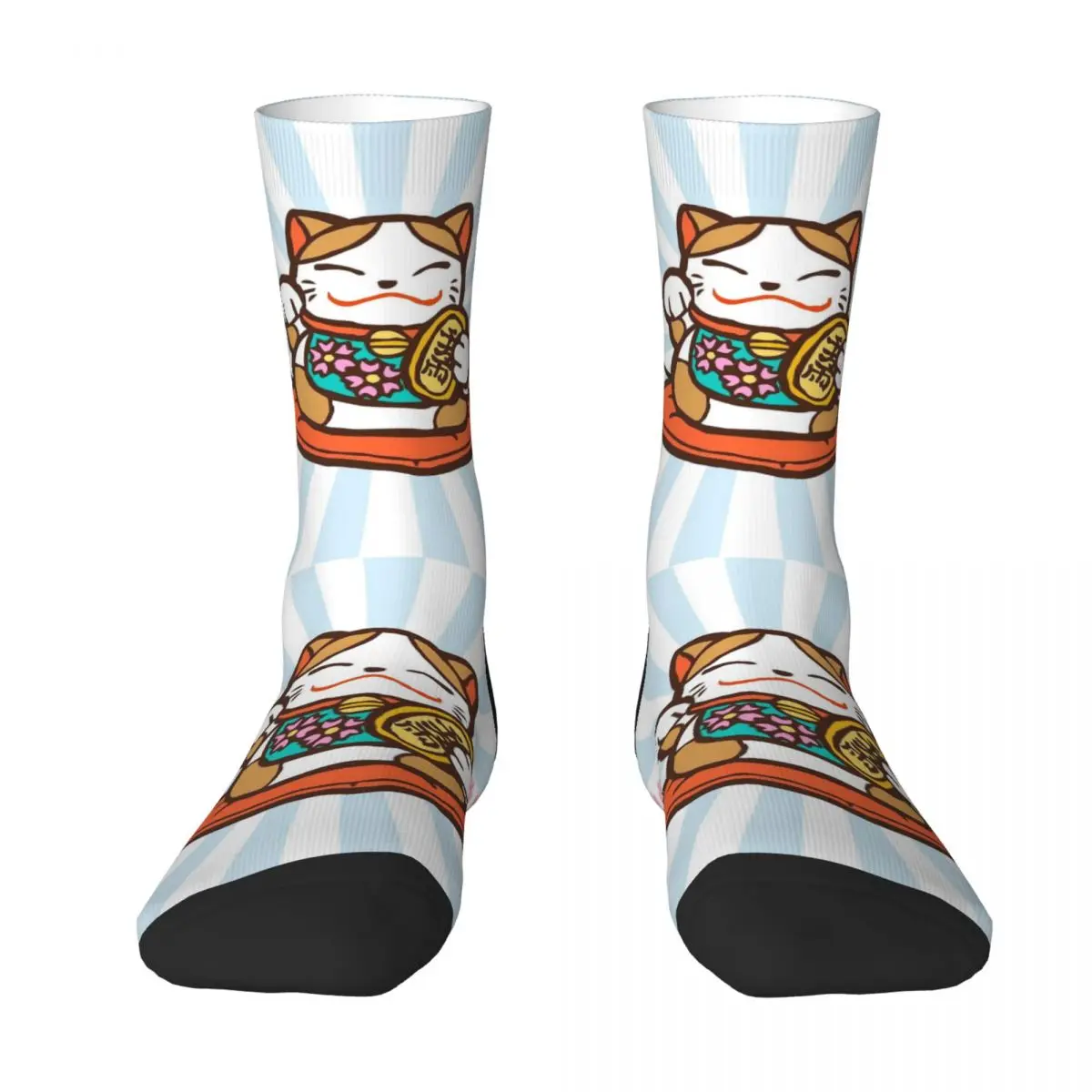 Fashion Lucky Maneki Neko Cat Kawaii Football Socks Polyester Long Socks for Unisex Breathable