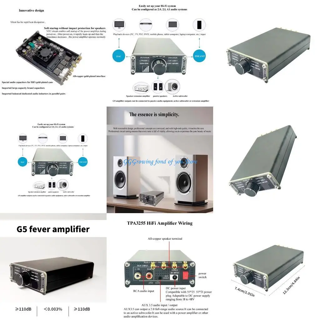 

H9EB TPA3255 Home Sound System Digital Amplifier 300W+300W Double Channel HiFi Stereo Sound Amplifier Home Studio Office