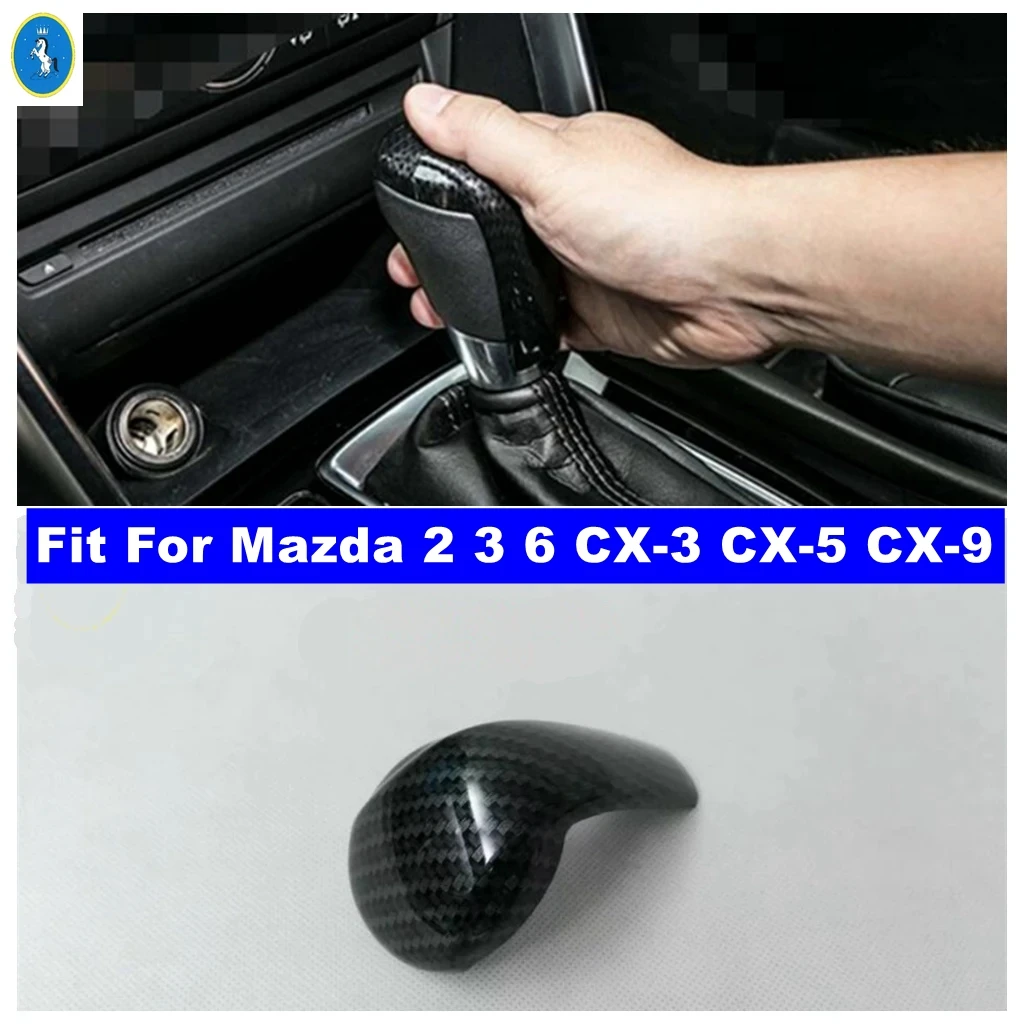 

ABS Auto Gear Head Shift Knob Handle Decor Cover Trim Kit For Mazda 2 3 6 CX-3 CX-5 CX-9 Carbon Fiber Look Interior Accessories