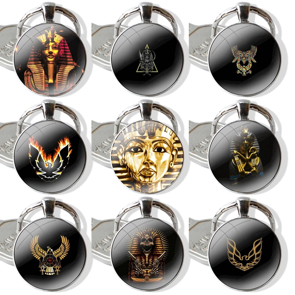 Egypt Nefertiti Anubis Ankh Pharaoh Keychain Handmade Glass Cabochon Key Ring Holder Pendant Key Chains