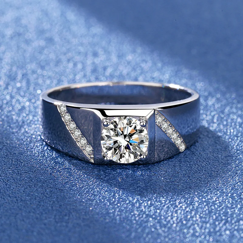 JoyceJelly Pure Silver 925 Jewelry For Men Luxury 1 Carat D Color Moissanite Ring S925 Simple Wedding Rings Platinum Plating